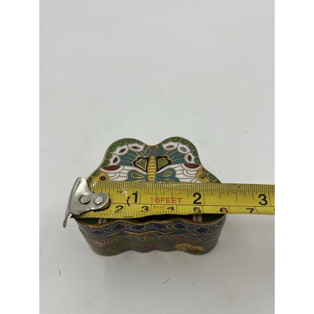 Cloisonne Pill Box Trinket Candle Metal Container  BUTTERFLY Design Multicolor